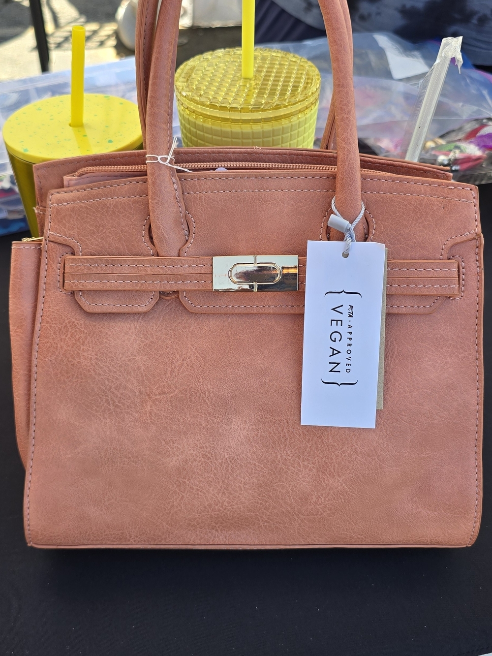 Vegan Faux-Leather Tote Bag in Dusty Rose - Structured Women's Handbag